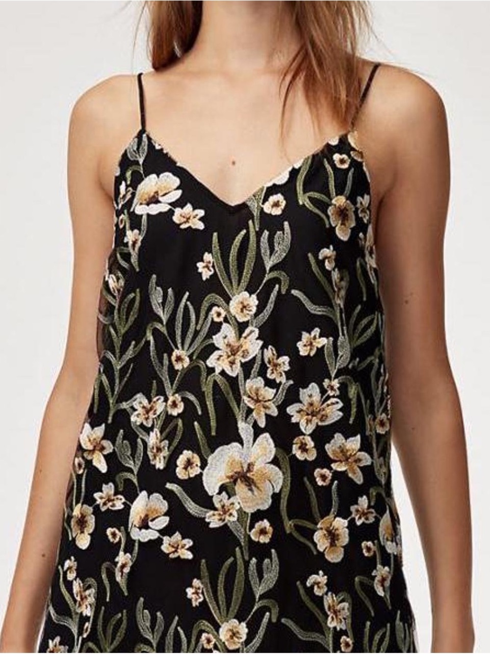 Aritzia Black Floral Embroidered Mini Dress